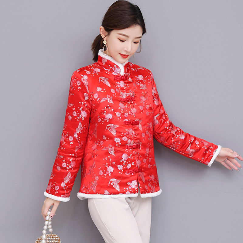 CHINESE NEW YEAR TANG COSTUMES WOMENS NEW YEARS CLOTHES CHINESE STYLE COTTON CLOTHES CHINESE COTTON CLOTHES WOMENS HANFU RED MODIFIED CHEONGSAM-STYLE TOPS