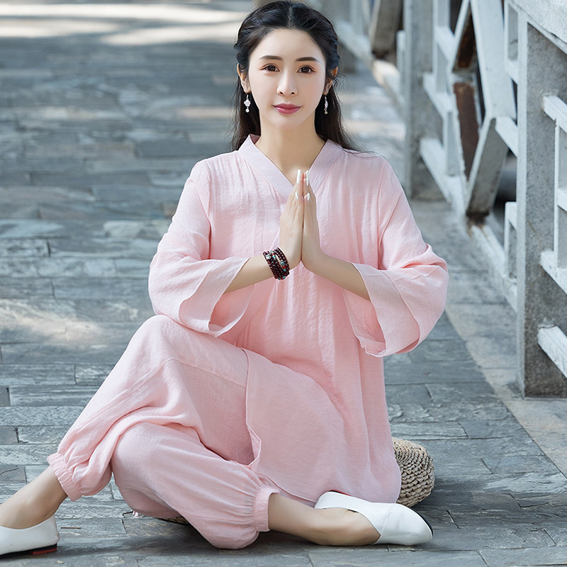 PLAIN CLOTHES ZEN CLOTHES BUDDHIST ZEN WOMENS CLOTHES COTTON LINEN TANG CLOTHES CHINESE STYLE IMPROVED TAI CHI CLOTHES LAY CLOTHES TEA CLOTHES WOMENS SUITS