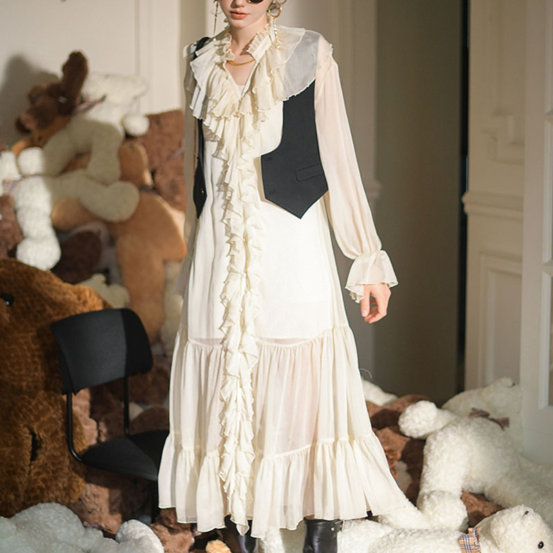 优雅气质荷叶边裙纯色不规则