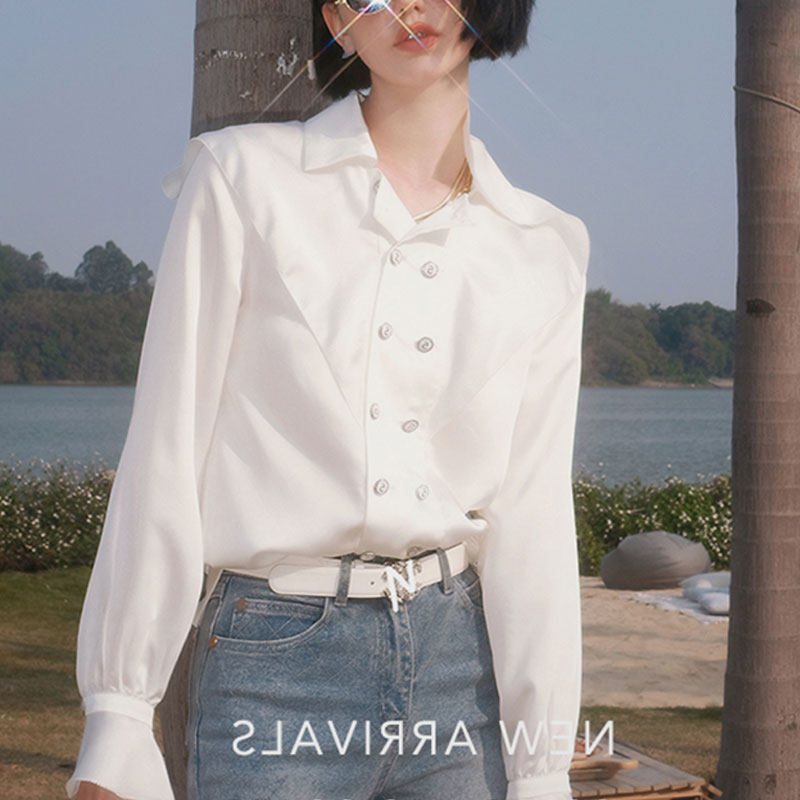 直筒衬衫通勤双排扣长袖外穿女