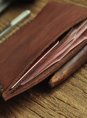 原创手工钱包短款男士真皮头层牛皮疯马皮简约复古简约款钱夹卡位