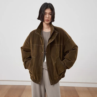 琥珀流光小个子工装复古植绒牛仔羽绒服休闲外套女2025年秋冬新款