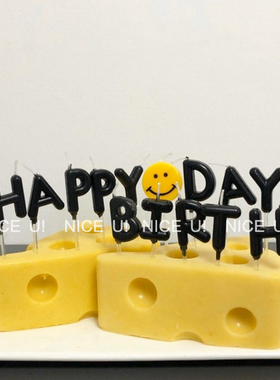 nice u* 韩国ins生日蛋糕蜡烛 happy birthday 黑色字母气氛蜡烛