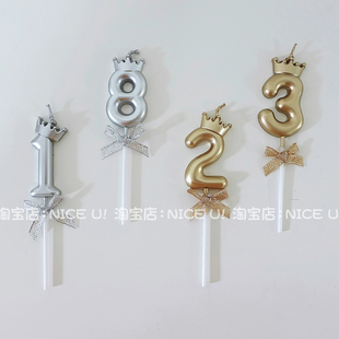 9数字蜡烛蛋糕插牌女神公主生日派对装 银色蝴蝶结0 扮蜡烛 NICE