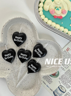 NICE U! 韩国ins酷黑色爱心蜡烛生日快乐字母HBD生日蜡烛蛋糕装饰