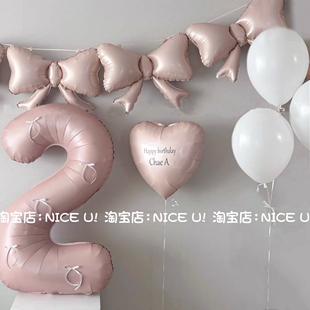 芭蕾风蝴蝶结40寸baby粉奶油粉数字气球铝膜拍照道具女孩生日派对
