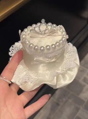 NICE U!少女生日蛋糕皇冠甜系发饰公主白色粉色帽子发箍发夹拍照