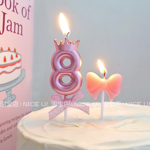 ins粉色蝴蝶结0-9数字蜡烛蛋糕插件女孩公主生日蛋糕蜡烛插牌装饰