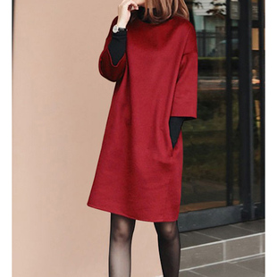 双面100%澳洲羊毛连衣裙羊绒2025秋冬七分袖 气质打底裙子宽松套裙