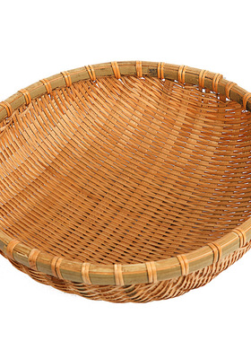 竹编篮圆形簸箕筲箕手工竹篓米筛子馒头筐收纳筐厨房洗菜箩筐家用