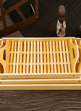 长方形托盘竹编制品饺子盘茶杯茶具实木端盘日式仿古面包篮馒头筐