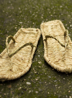 纯手工人字拖男士麻拖鞋女草鞋夏季室内居家凉鞋复古日式藤草编织