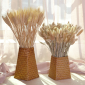 北欧花盆手工海草编织花篮花瓶干花摆件装 饰藤编竹编筐小麦穗花束