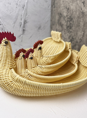 柳条编织箩筐竹篮子藤编竹筐摆件收纳筐动物鸡蛋手工托盘创意餐具