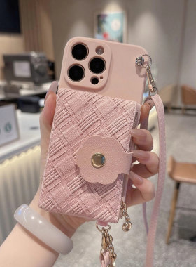 适用iPhone16手机壳17苹果14 15 Plus斜跨零钱包13 Pro Max横挎卡包Air 12粉11 Promax拉链 XR扣子se8 7P套XS