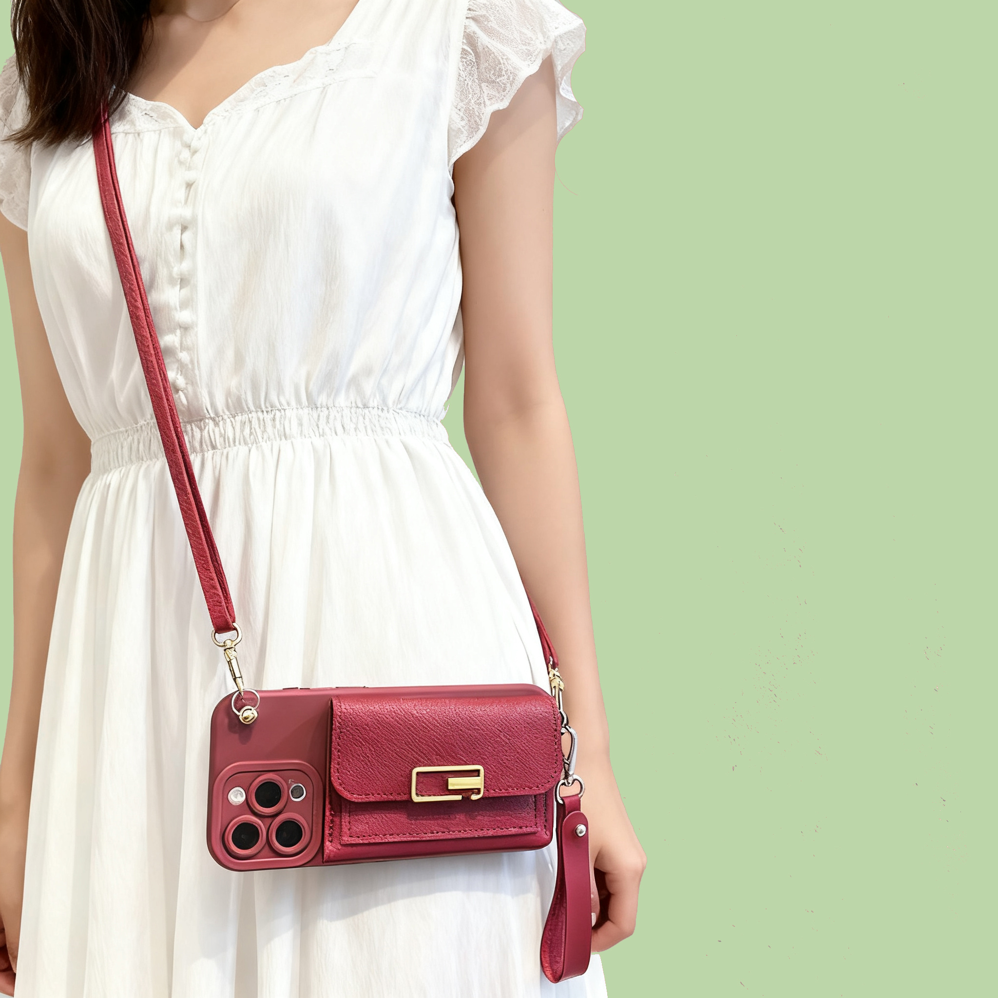 oppo适用A5手机壳Reno14 13 12 11 K10K9手绳零钱包Find X8X7X6X5X3X2挂绳A3A2A1Pro卡包A36A72A96A57酒红A58