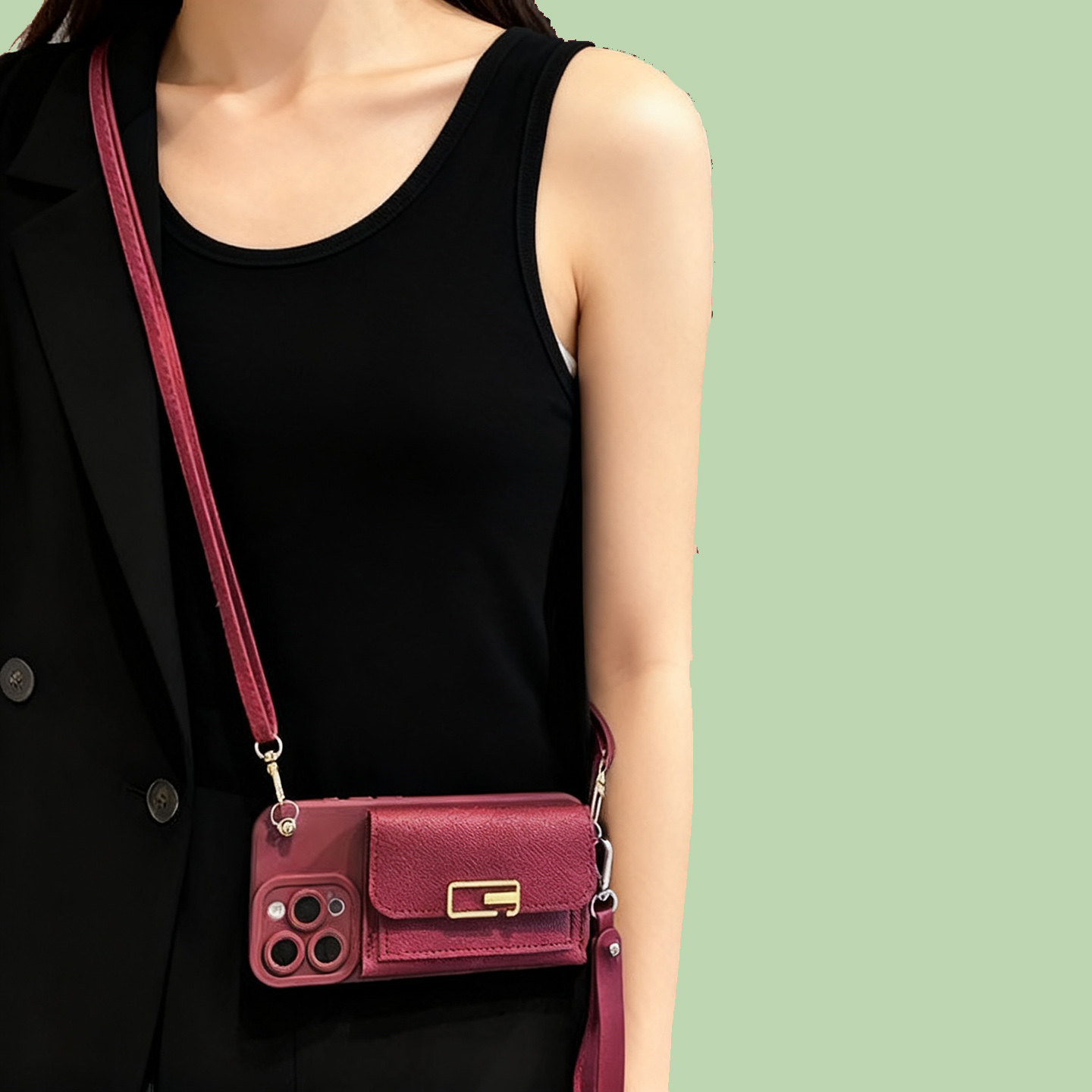 oppo适用A6手机壳Reno15 14K13K12K11K10K9酒红零钱包FindX9X8X7X6X5X3X2卡包A3A2A1背带A36A72A96A57挂绳A58