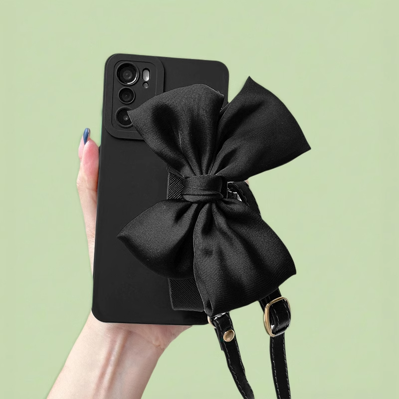 适用oppoA5手机壳Reno 13 K12K11K10K9蝴蝶结腕带FindX7X6X5X3X8S背带斜挎A3A2A1 Pro黑色A32A97A55A56女A93s