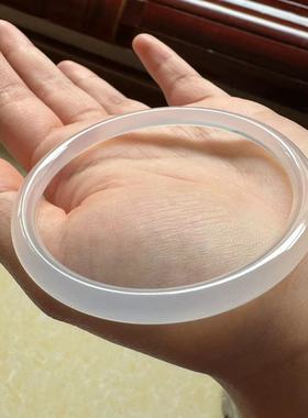 纯天然巴西玛瑙玉髓手镯白色镯子女生饰品圆条冰种细条原色 证书