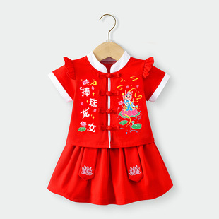 周岁礼服女宝宝夏季唐装儿童抓周新中式旗袍国潮女童汉服短裙夏天