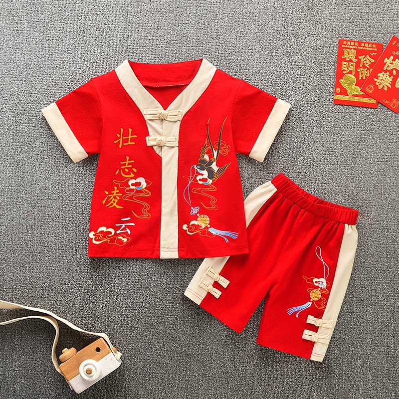 汉服夏季夏装婴儿一周岁儿童男孩男男童衣服纯棉抓周礼服唐装宝宝