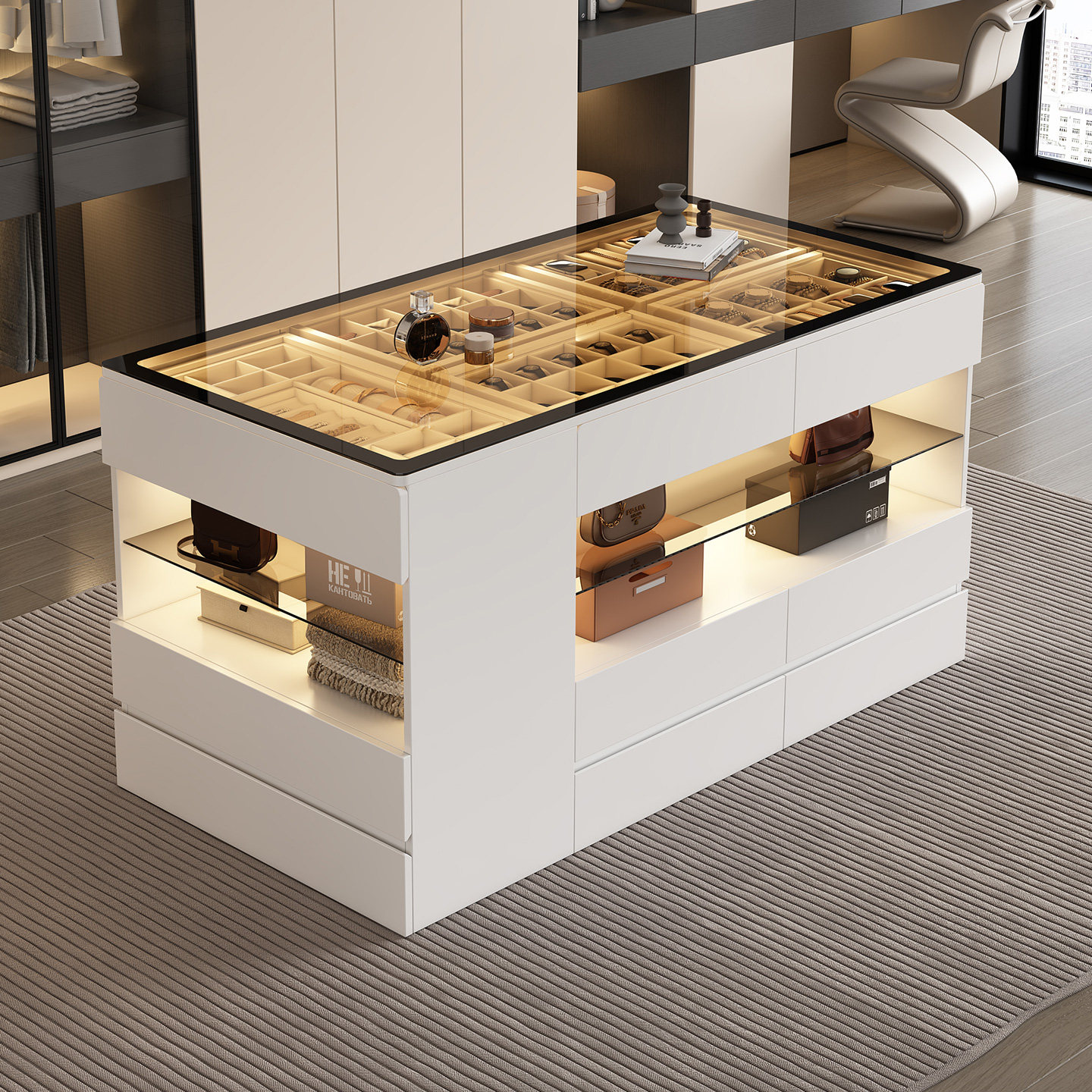 意式极简衣帽间中岛柜展示柜储物柜实木烤漆收纳柜家用落地首饰柜,住宅家具,斗柜,淘宝优惠券,粉丝福利购,淘宝优惠卷