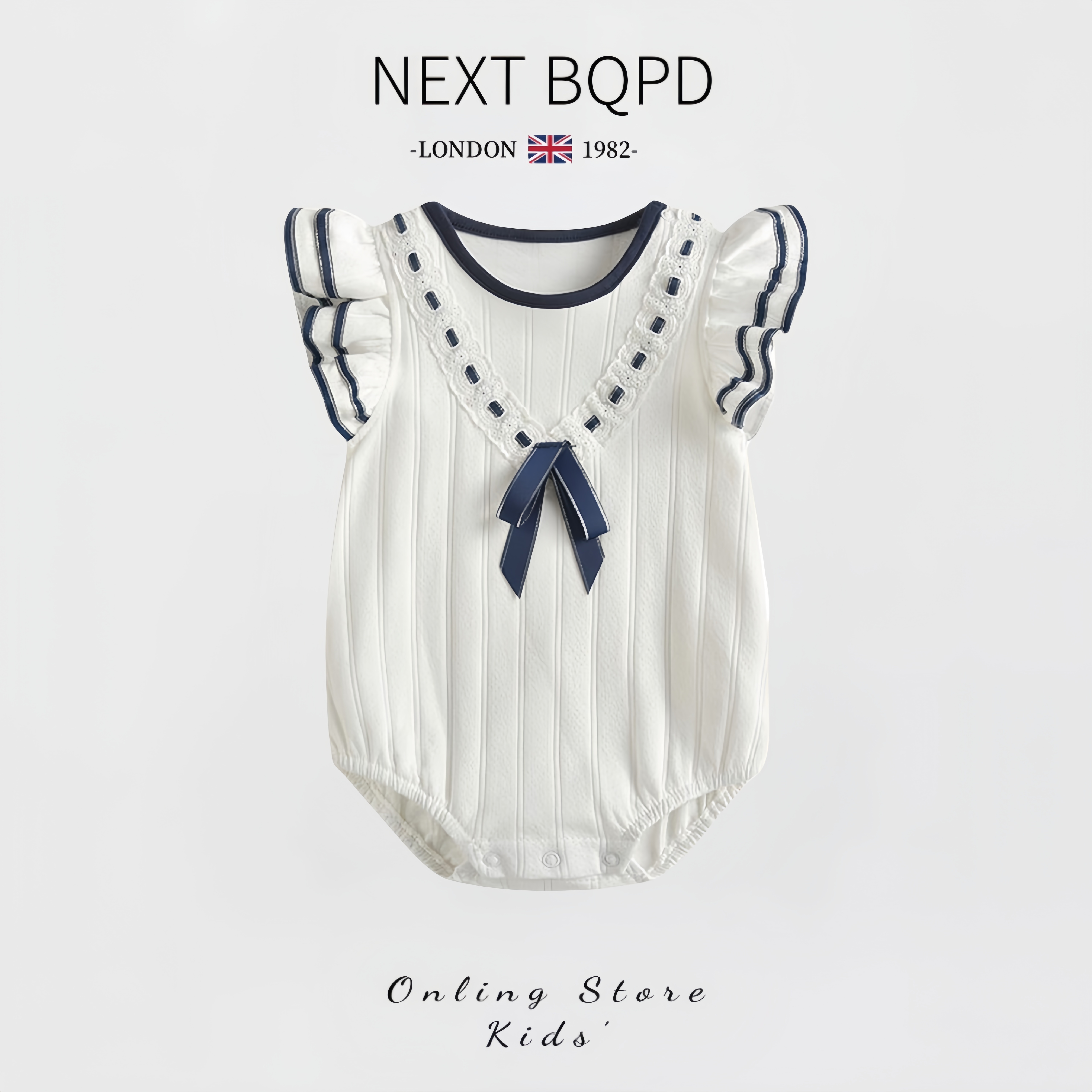 英国NEXT婴儿飞袖包屁衣夏季薄款女宝宝纯棉三角哈衣满月周岁礼服