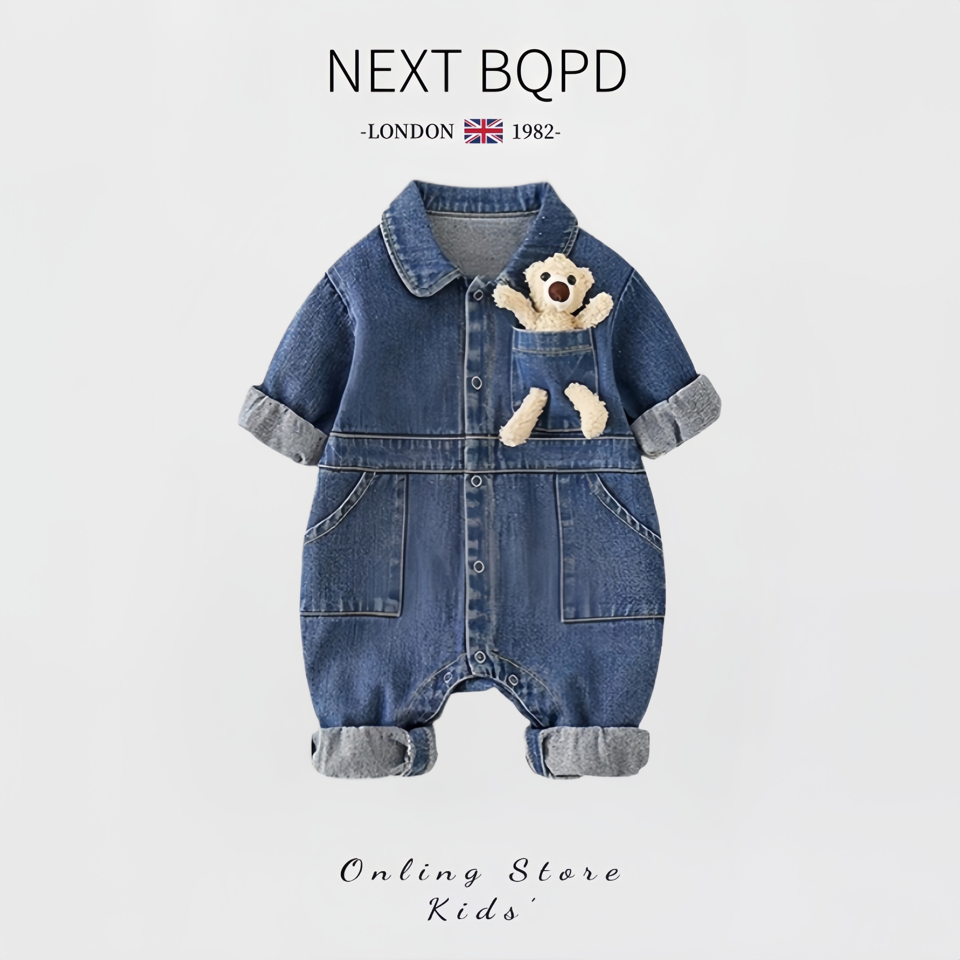 英国NEXTBQPD婴儿连体衣秋冬男女宝宝百天长袖外出服一岁牛仔爬服