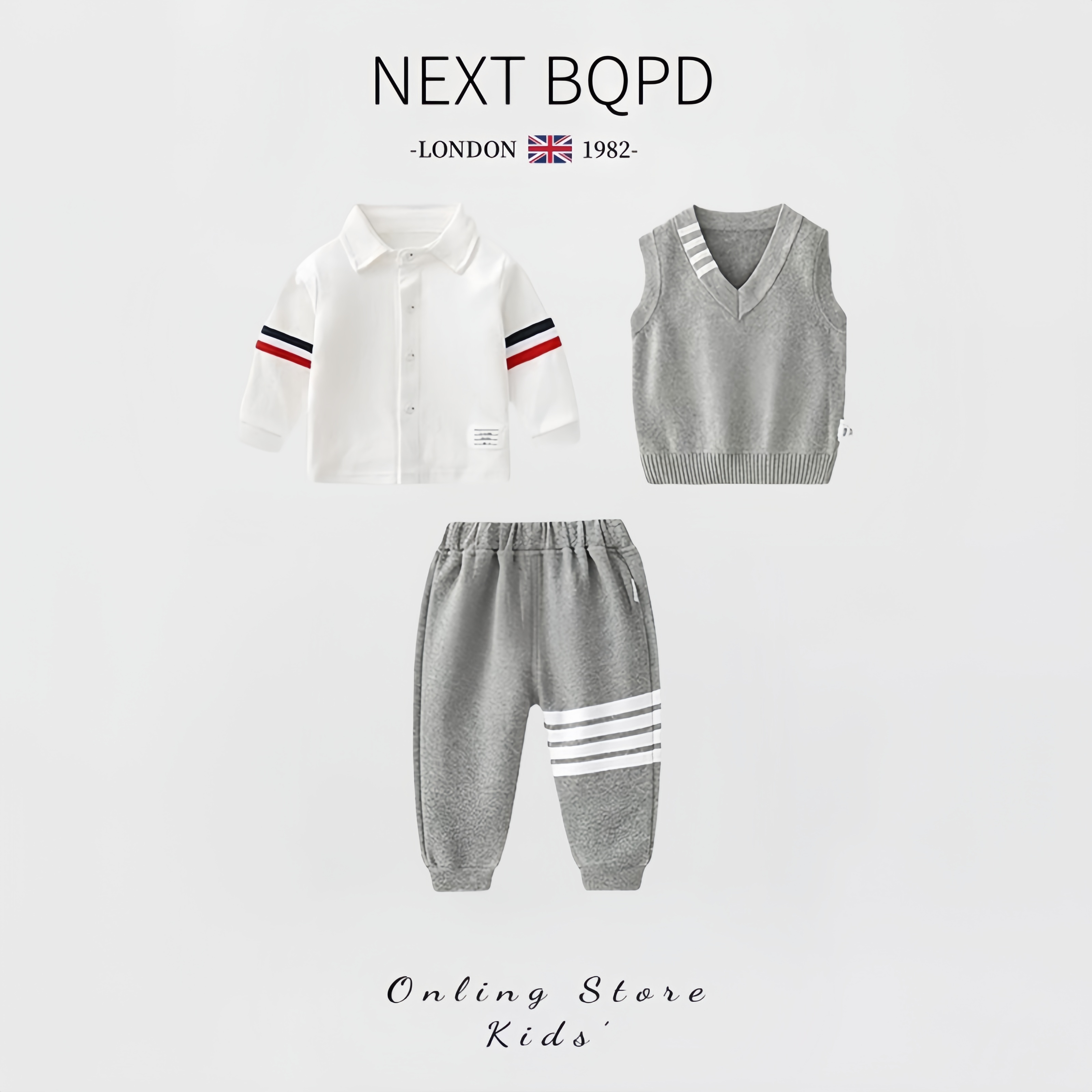 英国NEXTBQPD秋冬男童长袖套装学院风礼服男宝宝一周岁绅士三件套