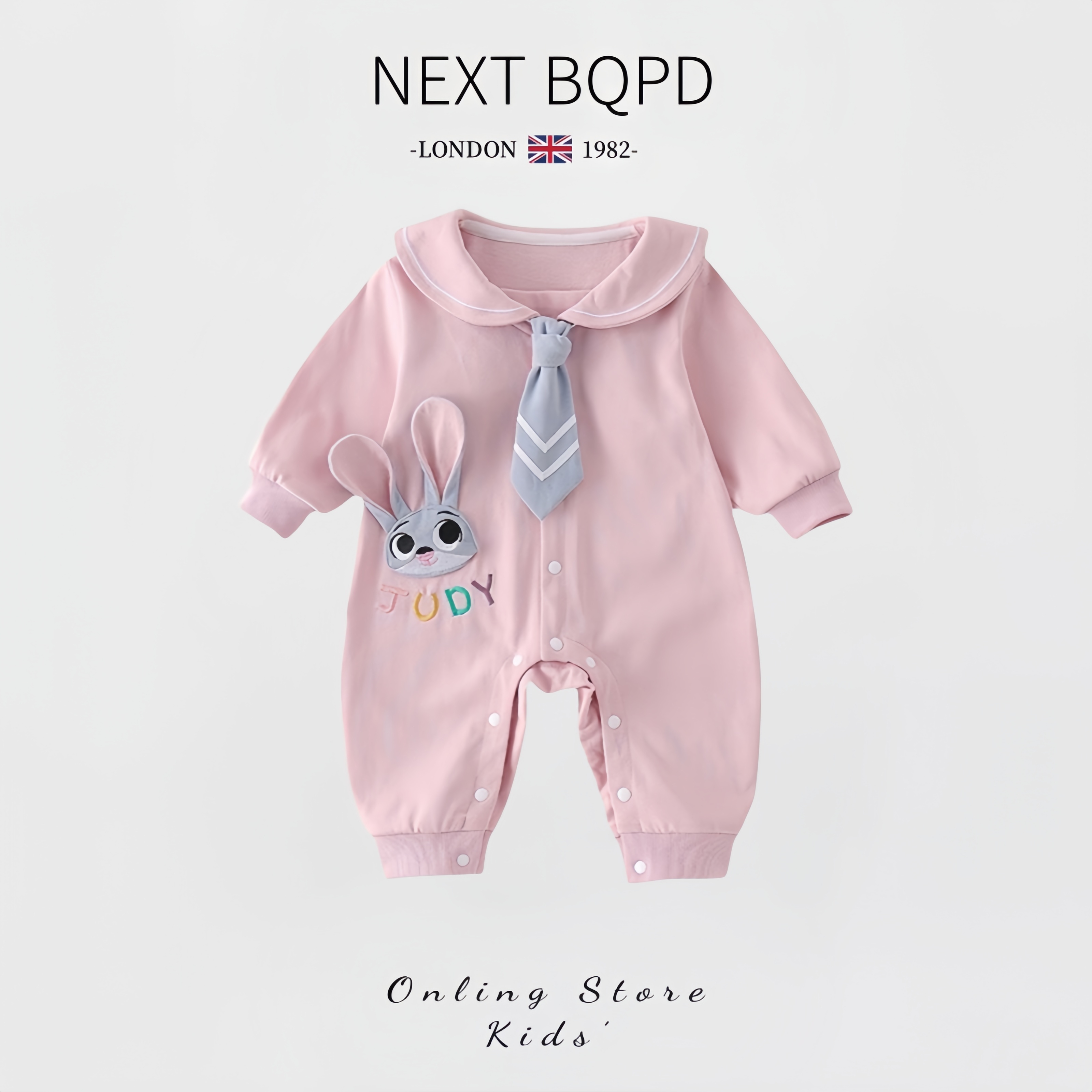 英国NEXTBQPD婴儿兔子警官连体衣秋冬纯棉长袖周岁女宝宝卡通哈衣