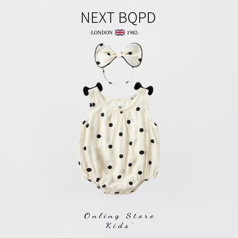 NEXT BQPD婴儿连体衣夏季女宝宝韩系波点薄款短袖公主风包屁衣