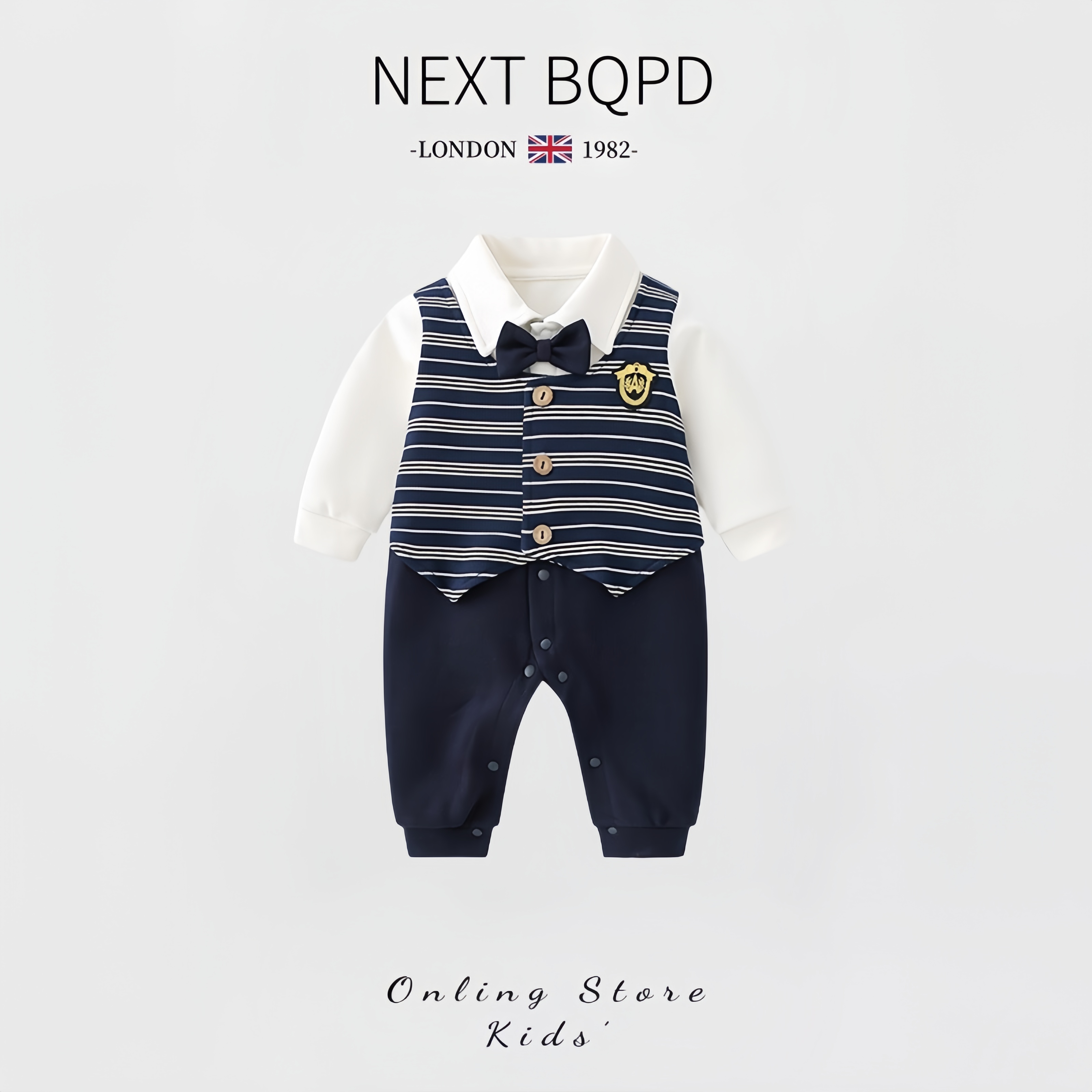 英国NEXTBQPD婴儿英伦连体衣秋冬男宝宝绅士小西装假两件周岁礼服