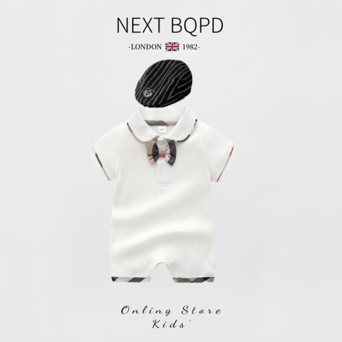 NEXT BQPD婴儿连体衣夏季纯棉短袖男宝宝英伦领结哈衣满月外出服