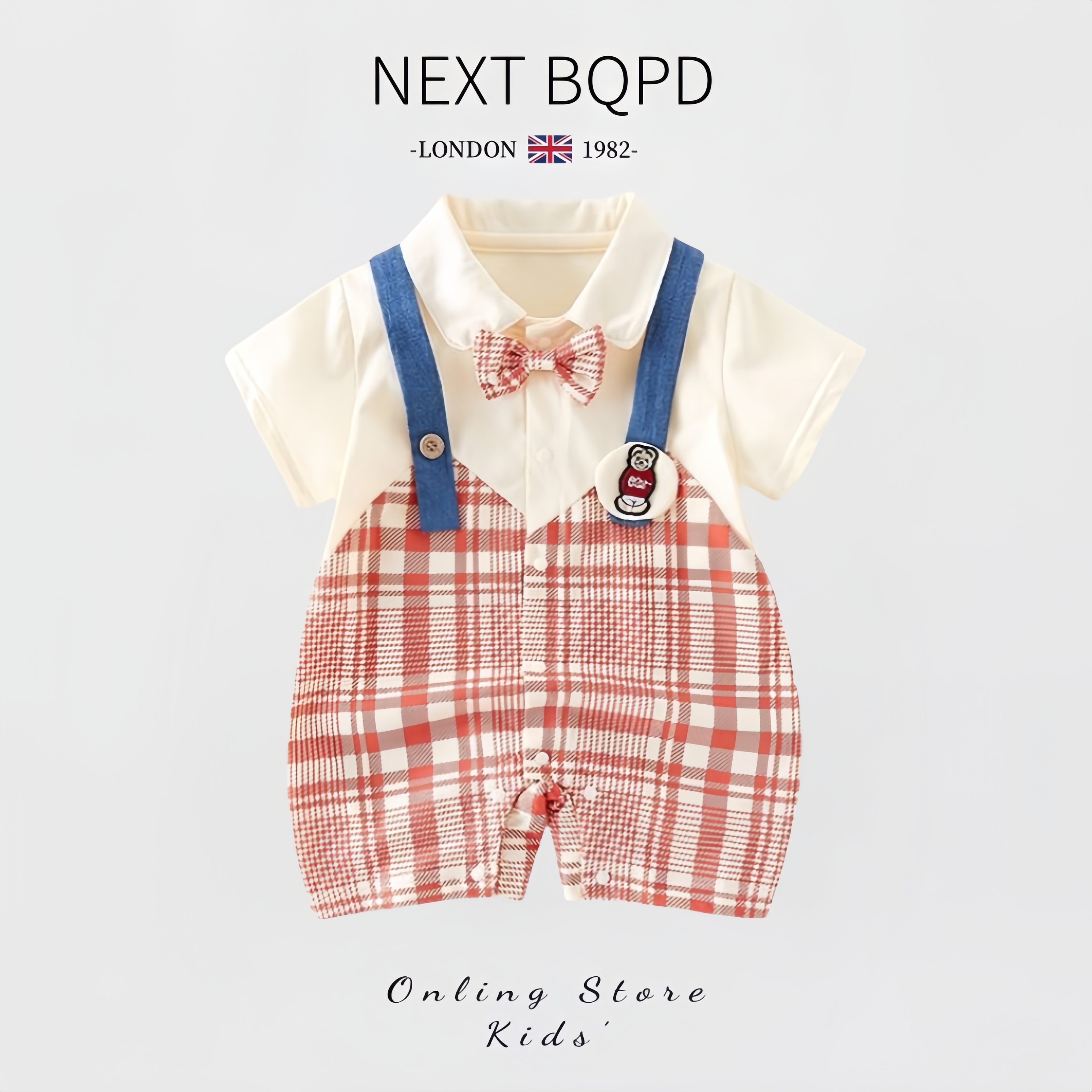 NEXTBQPD婴儿领结绅士少爷服夏季男宝宝假两件背带连体衣周岁礼服