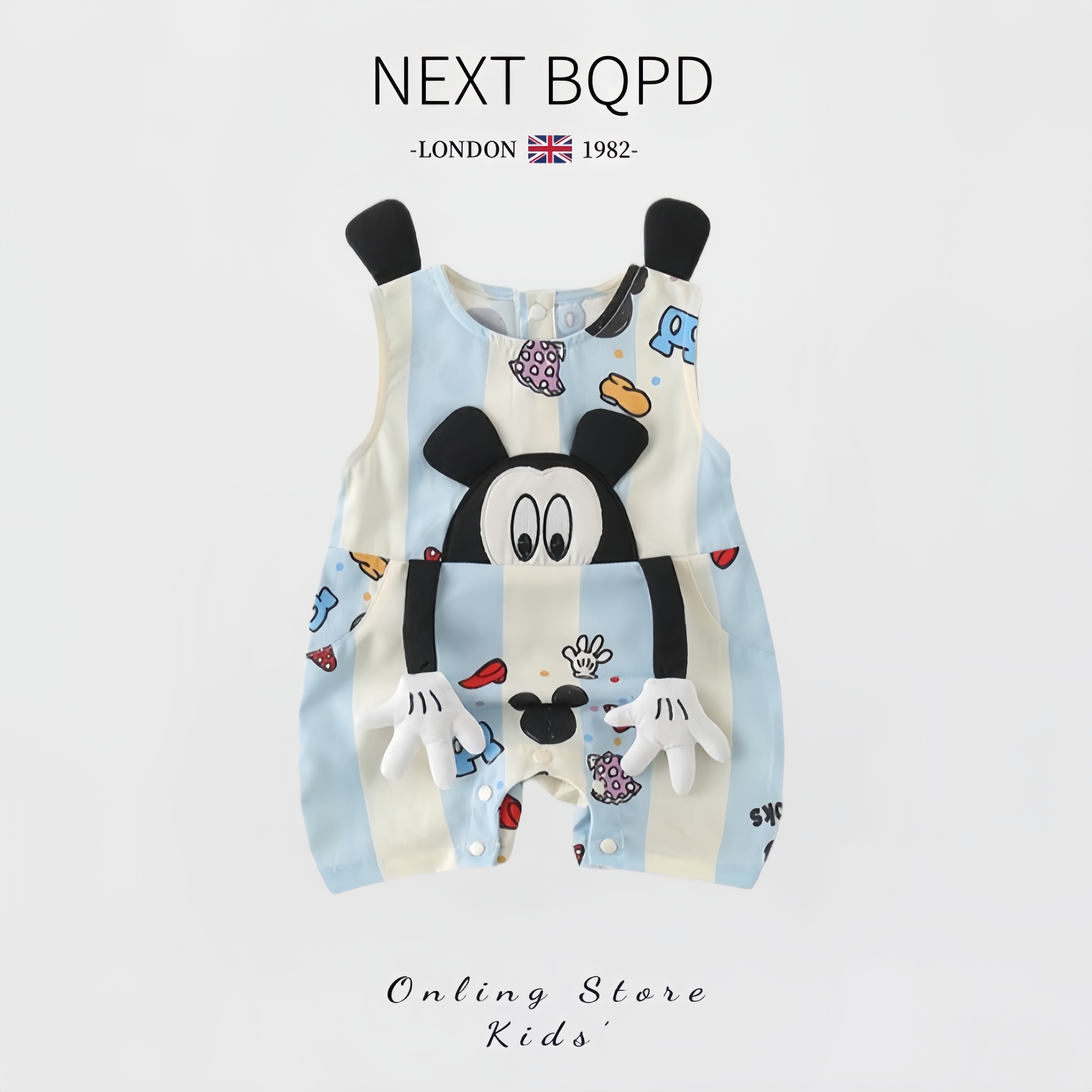 NEXT BQPD婴儿背心连体衣夏季纯棉男宝宝外出无袖百天卡通哈衣