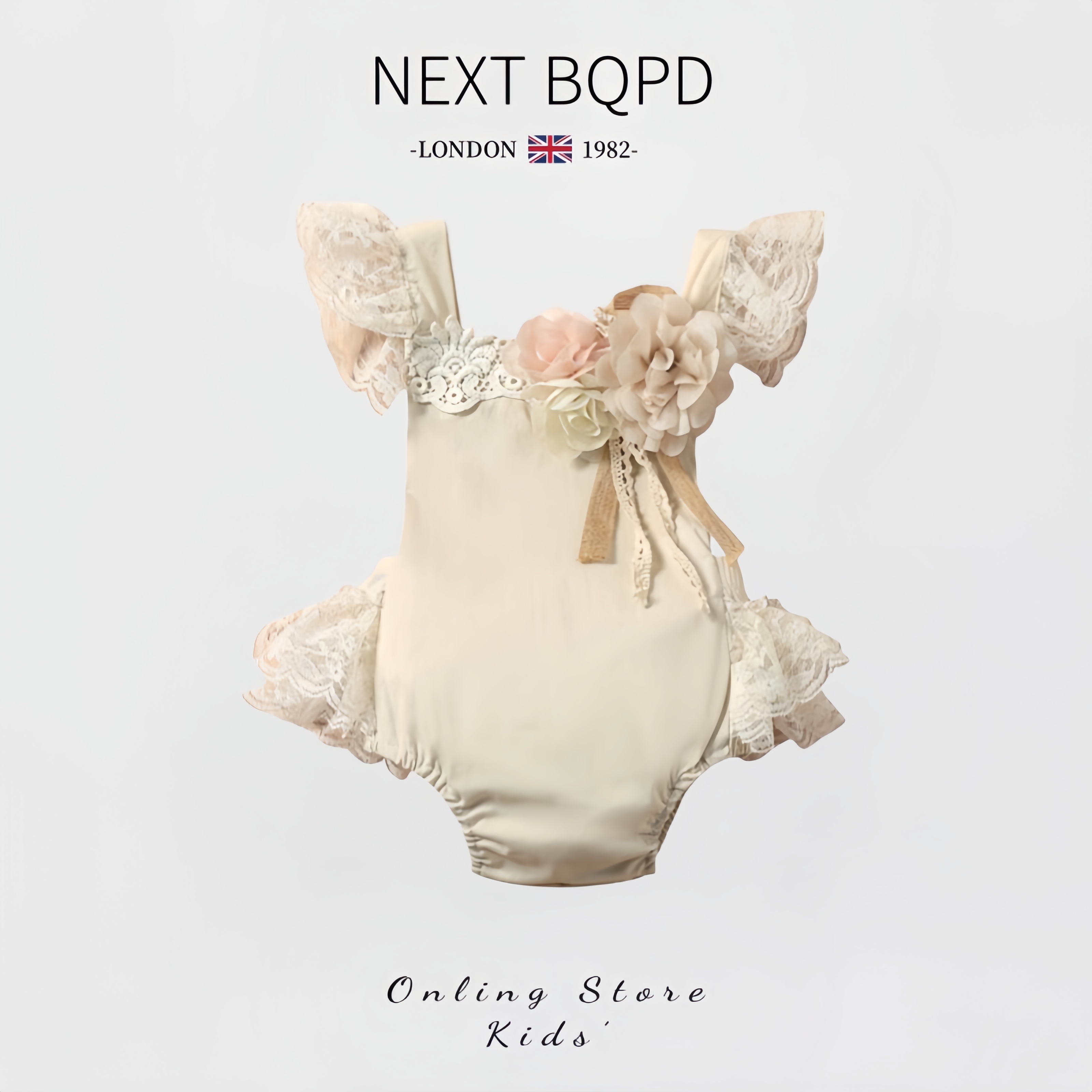 英国NEXT婴儿纯棉衣服夏季女宝宝蕾丝花朵包屁衣满月哈衣周岁礼服