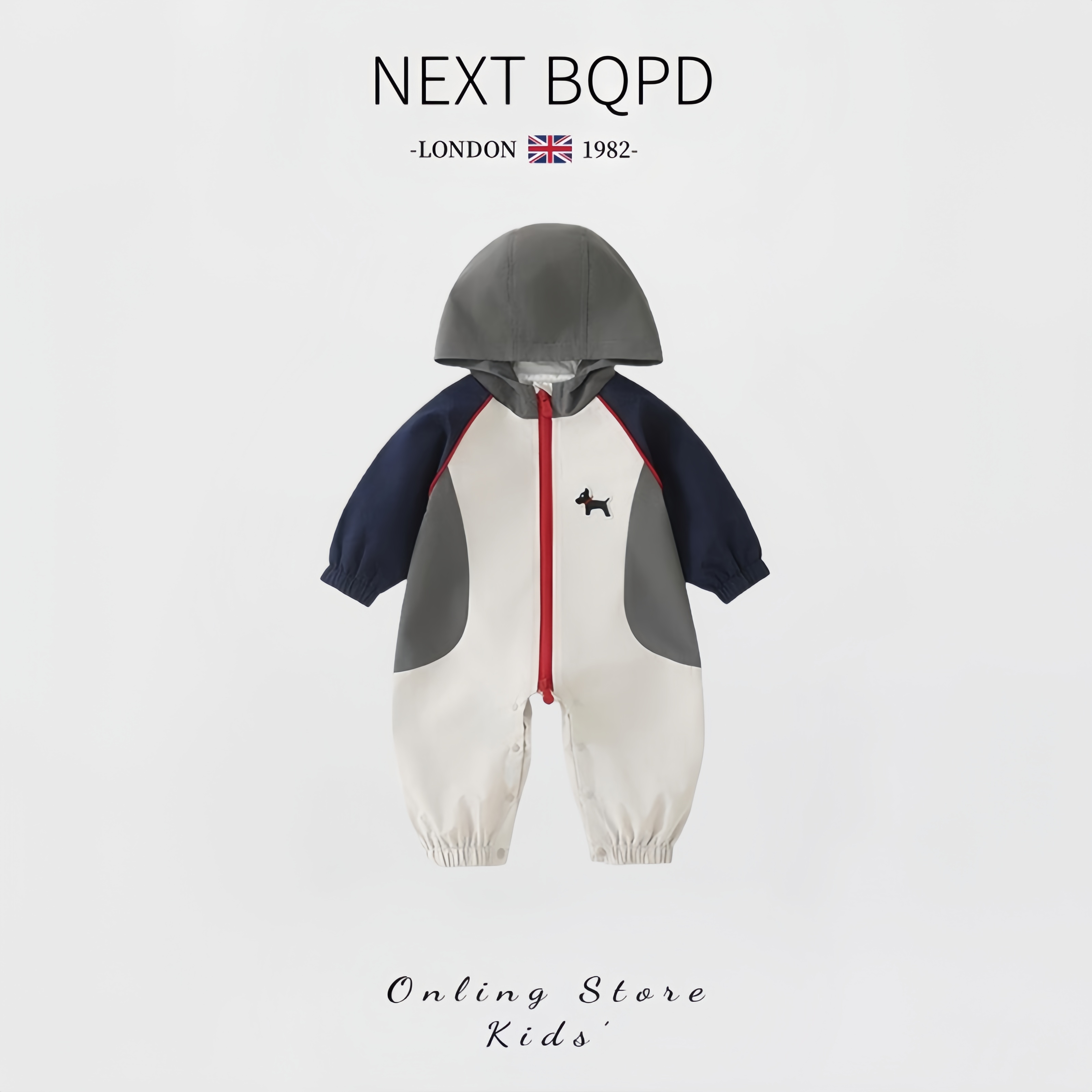英国NEXTBQPD婴儿工装连体衣秋季保暖男宝宝百天冲锋衣连帽外出服