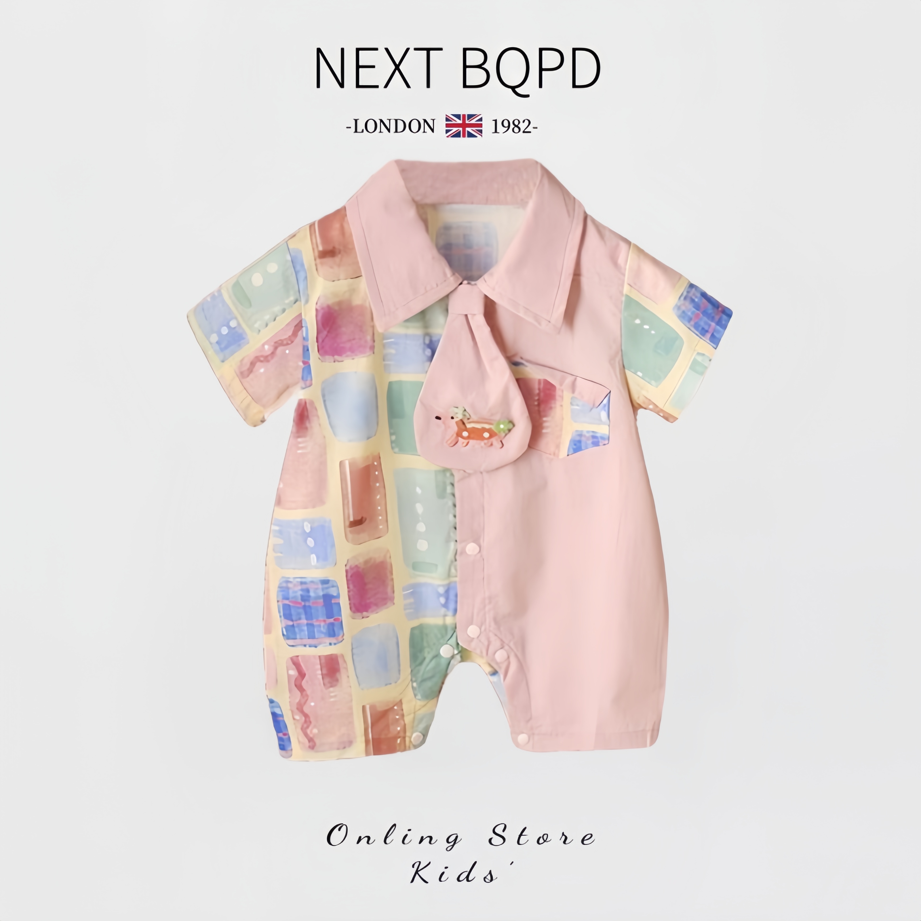 英国NEXT婴儿帅气连体衣夏季薄款百天男宝宝纯棉外出哈衣周岁礼服