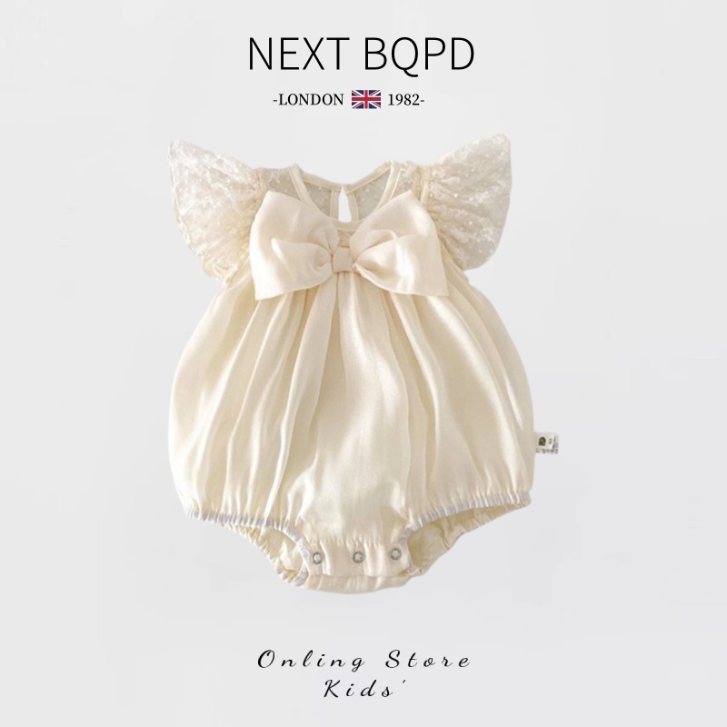 NEXTBQPD婴儿飞袖连体衣夏季女宝宝甜美蝴蝶结公主包屁衣周岁礼服