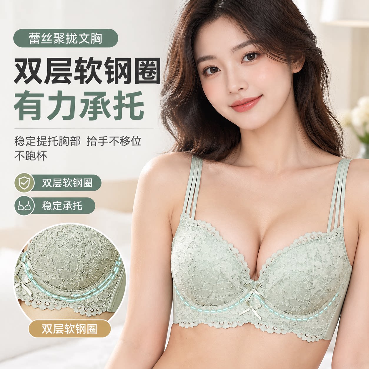 法式三排扣大胸显小聚拢文胸