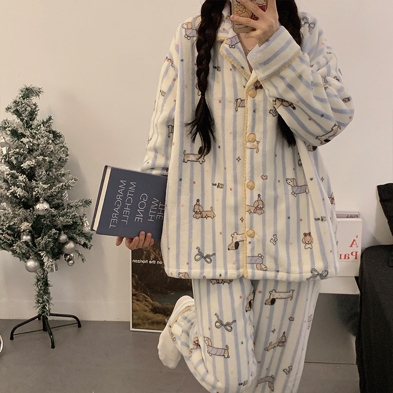 珊瑚绒睡衣女冬季加厚加绒2025新款少女款保暖秋冬款家居服可外穿