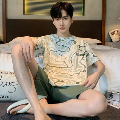 男士睡衣夏季纯棉短袖短裤薄款卡通青少年男款套头夏天家居服套装