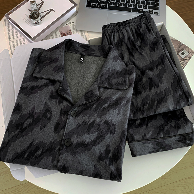 德绒睡衣男士秋冬季长袖冬天保暖薄绒高级感黑色冬天家居服套装