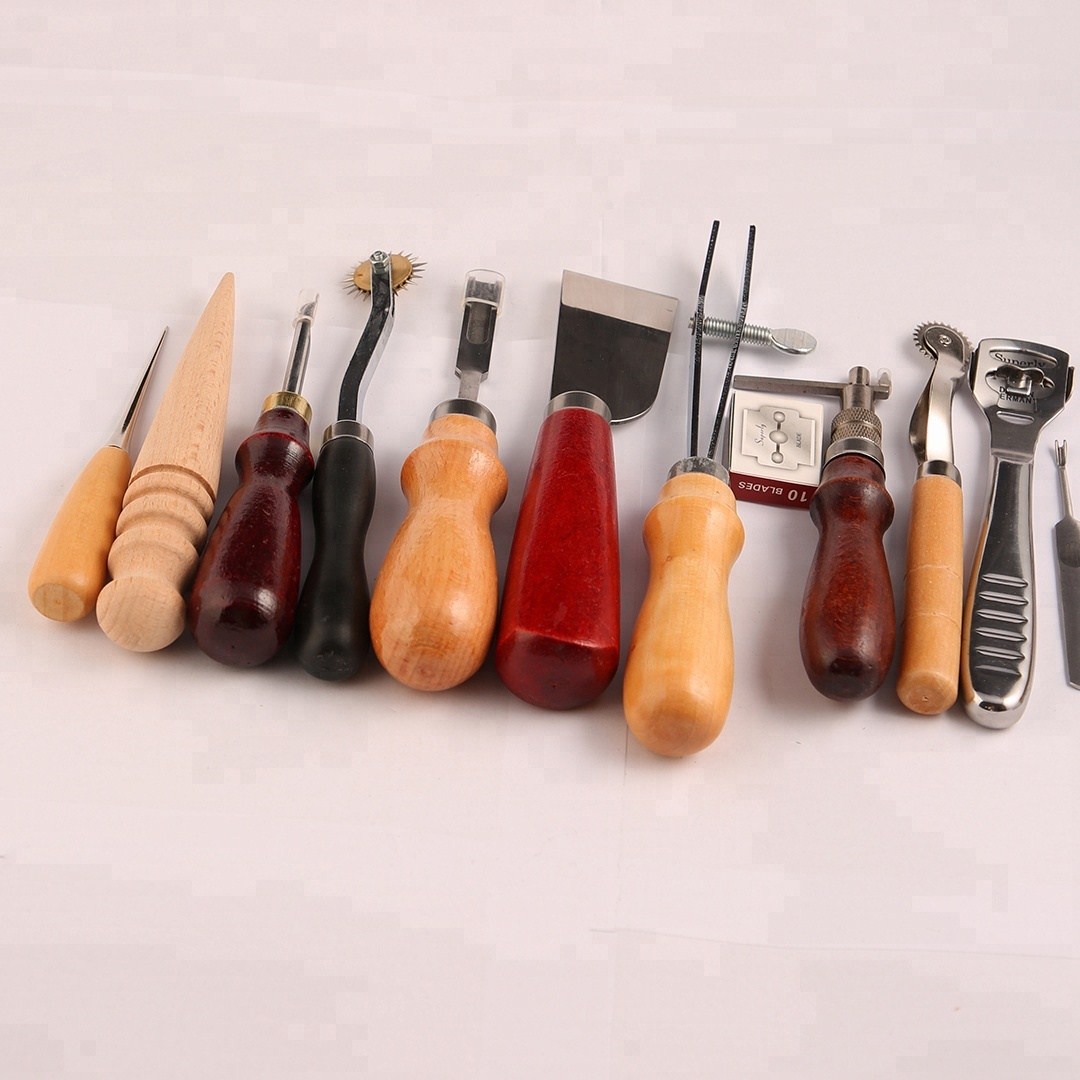 DIY皮革工具手缝皮革工具套装 皮雕皮料皮革新手手工皮具13件套