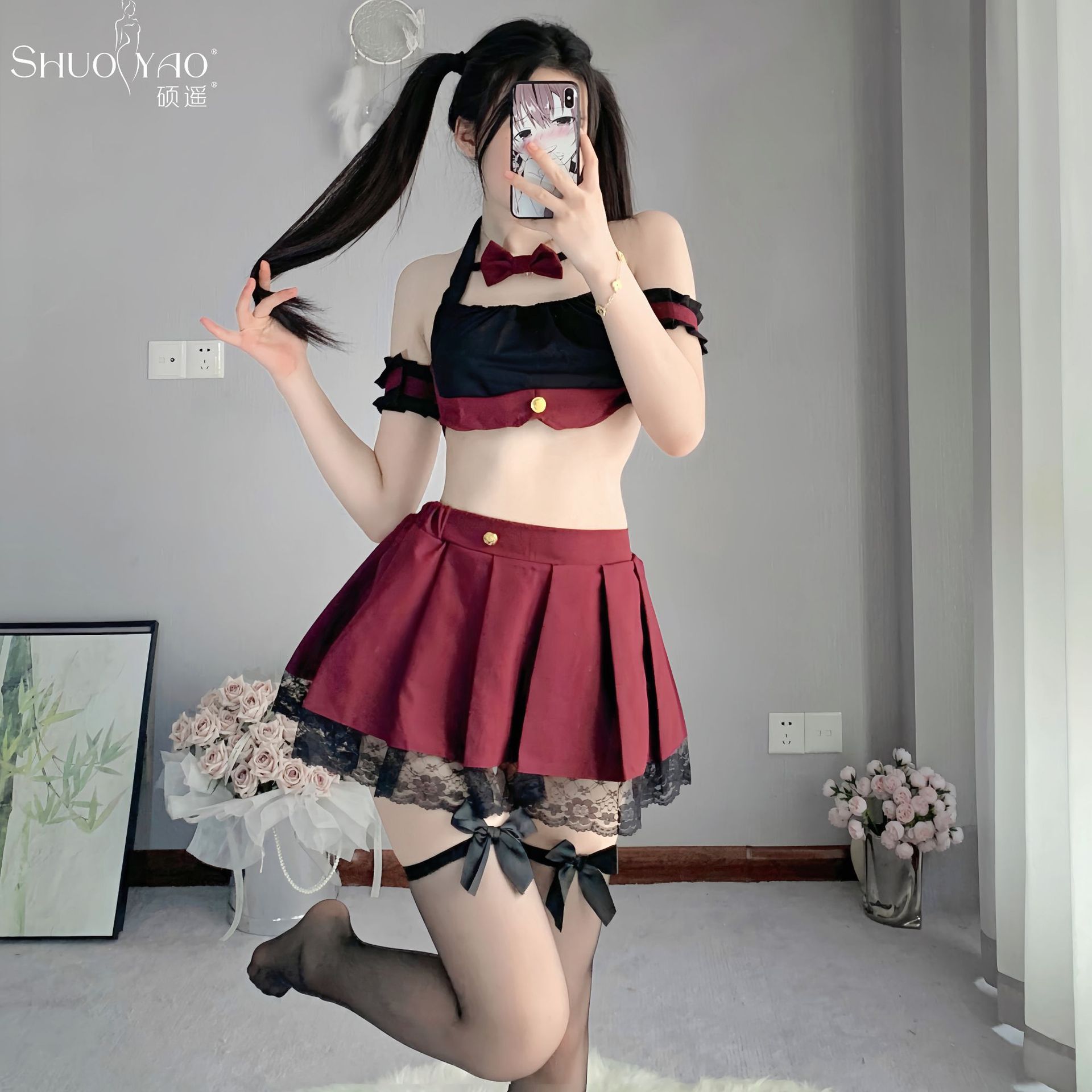 硕遥内衣性感挂脖jk学生百褶裙制服套装角色扮演可爱纯欲