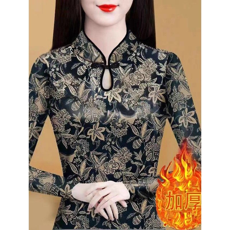 长袖半高领双面德绒旗袍领洋气打底衫女收腰显瘦时尚百搭小衫上衣