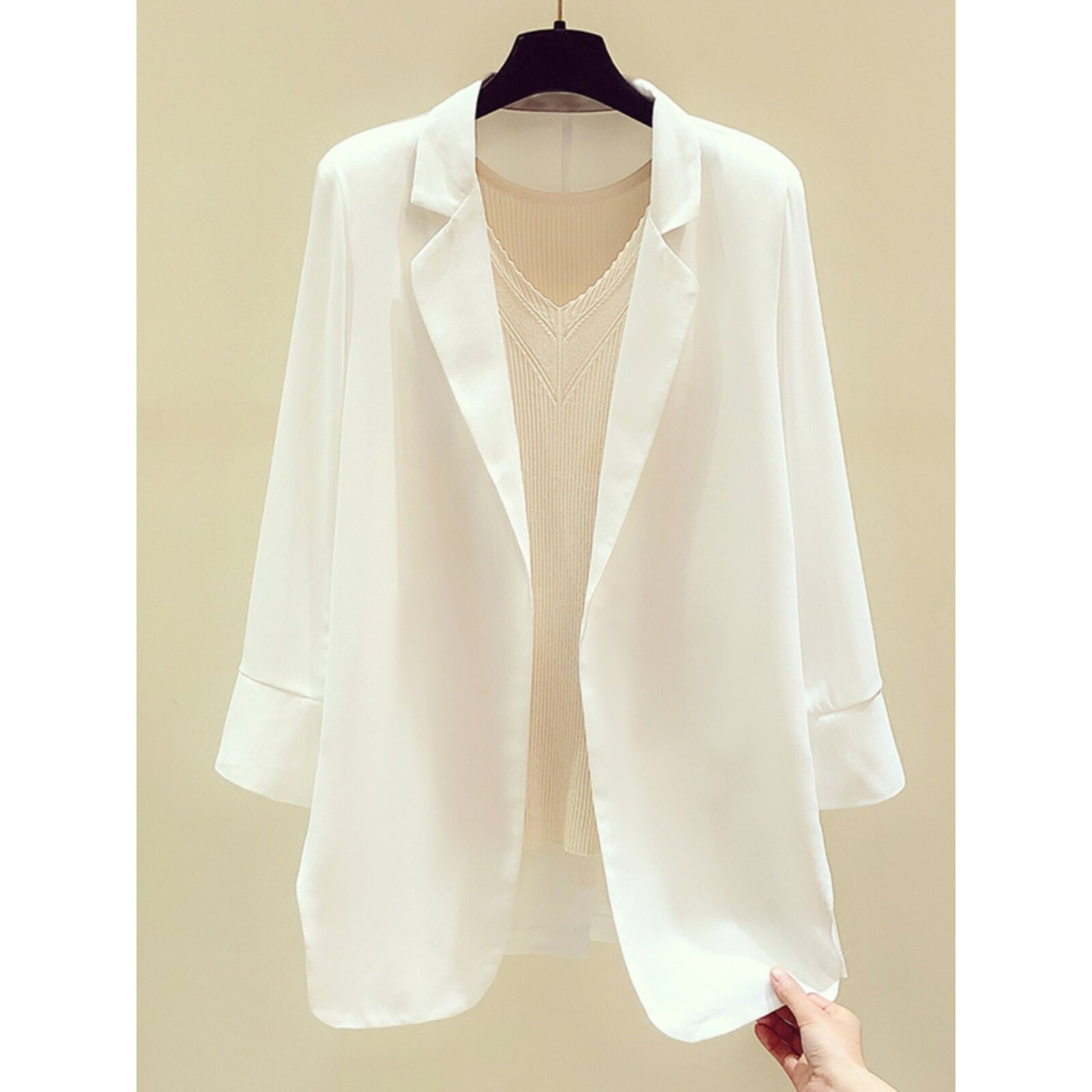 雪纺小西装外套女薄款2025新款夏季休闲白色高级感西服上衣防晒衣