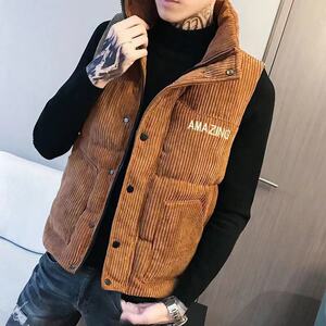 秋冬季潮男棉马甲韩版灯芯绒立领外套保暖背心羽绒棉马夹外穿坎肩