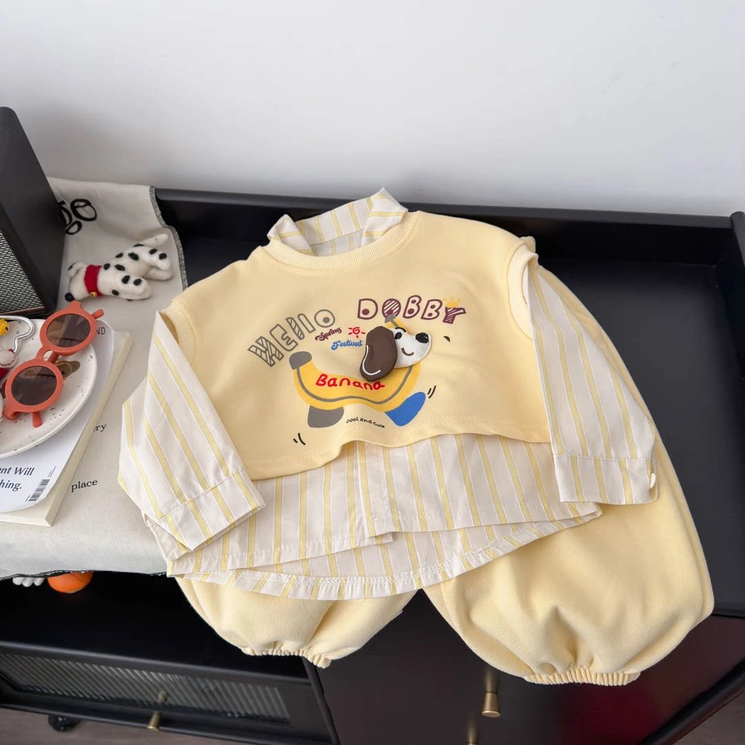 2026三件装儿童春装新款儿童连帽马甲休闲韩版上衣打底裤子三件套