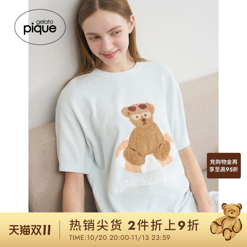 gelato pique26春夏新品女睡衣薄绒夏日小熊短袖上衣PWNT262037